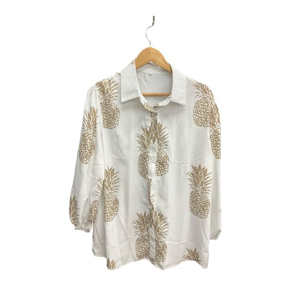 Blouse 3 4 Sleeve By Clothes Mentor In Gold & White, Size: Xl Discount